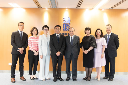 图 ( 一 ) 为 政 务 司 司 长 张 建 宗 ( 右 四 ) 与 法 援 署 署 长 邝 宝 昌 ( 左 四 ) 丶 行 政 署 长 蔡 洁 如 ( 左 三 ) 丶 法 援 署 副 署 长 ( 政 务 ) 庄 因 东 ( 右 一 ) 丶 法 援 署 副 署 长 ( 诉 讼 ) 陈 爱 容 ( 右 三 ) 丶 法 援 署 副 署 长 ( 申 请 及 审 查 ) 毛 旭 华 ( 左 二 ) ; 法 援 署 助 理 署 长 ( 政 策 及 发 展 ) 吕 惠 兰 ( 右 二 ) 和 法 援 署 署 理 助 理 署 长 ( 诉 讼 ) 王 耀 辉 ( 左 一 ) 合 照 。